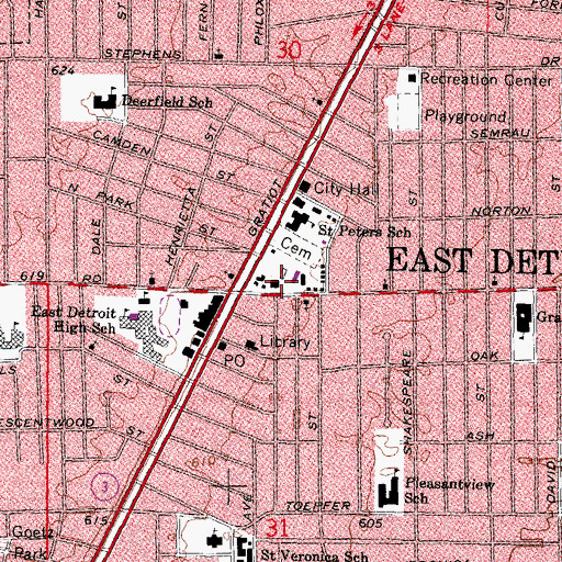 Topographic Map of Eastpointe Police Department, MI