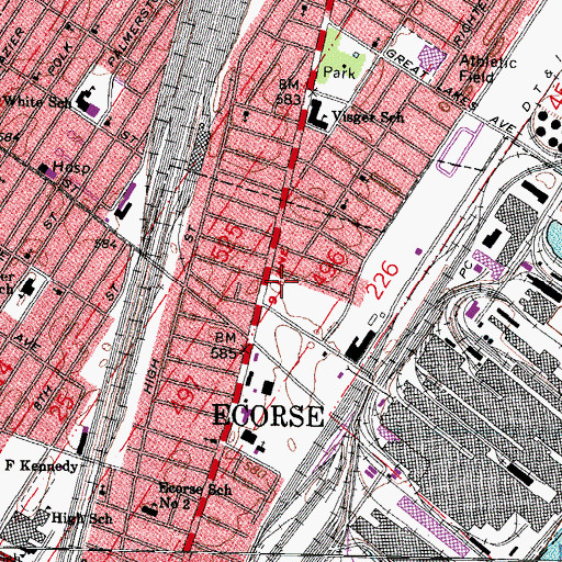 Topographic Map of Ecorse City Hall, MI