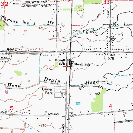 Topographic Map of Elwell Elementary School, MI