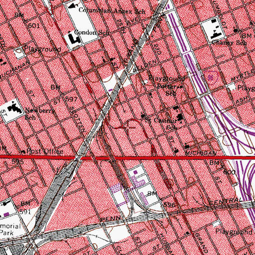Topographic Map of City of Detroit Fire Department Engine 10 Ladder 4, MI