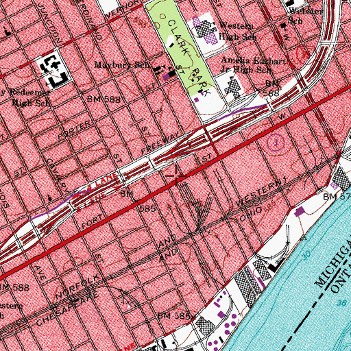 Topographic Map of City of Detroit Fire Department Engine 27 Ladder 8, MI