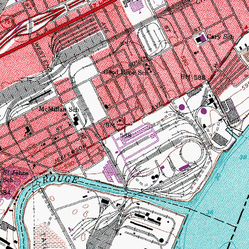 Topographic Map of City of Detroit Fire Department Engine 29, MI