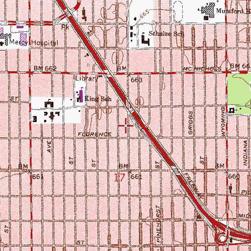 Topographic Map of City of Detroit Fire Department Engine 30, MI