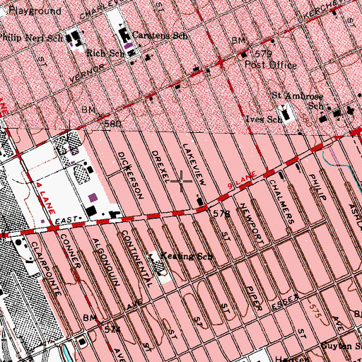 Topographic Map of City of Detroit Fire Department Engine 38 Ladder 29, MI