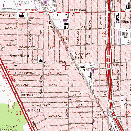 Topographic Map of City of Detroit Fire Department Engine 44 Ladder 18, MI