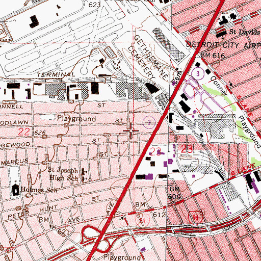 Topographic Map of City of Detroit Fire Department Engine 46, MI
