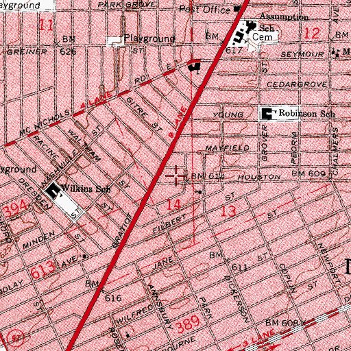 Topographic Map of City of Detroit Fire Department Engine 50 Ladder 23, MI