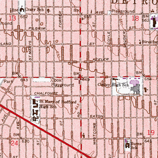 Topographic Map of City of Detroit Fire Department Engine 53 Ladder 25 Squad 1, MI