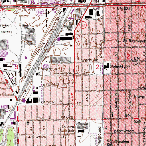 Topographic Map of City of Detroit Fire Department Engine 60, MI