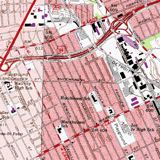 Topographic Map of City of Detroit Fire Department Engine 65 Ladder 19, MI