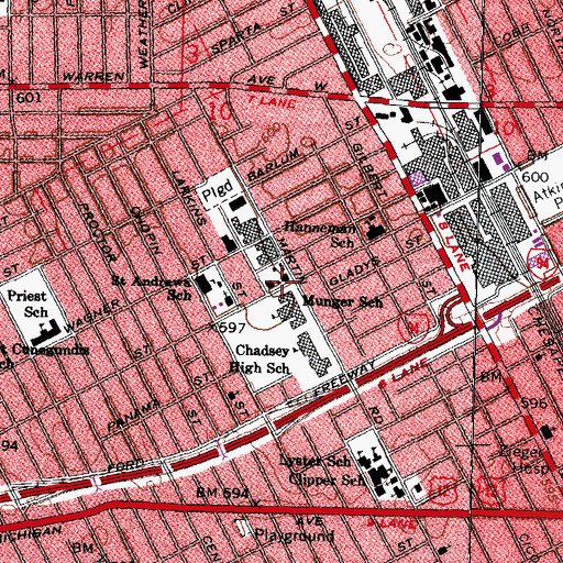 Topographic Map of City of Detroit Fire Department Engine 66 Ladder 22, MI