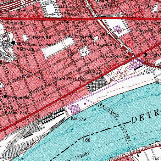 Topographic Map of City of Detroit Fire Department Engine 8, MI