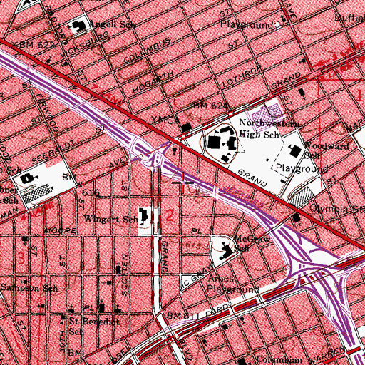 Topographic Map of Enon Tabernacle Missionary Baptist Church, MI