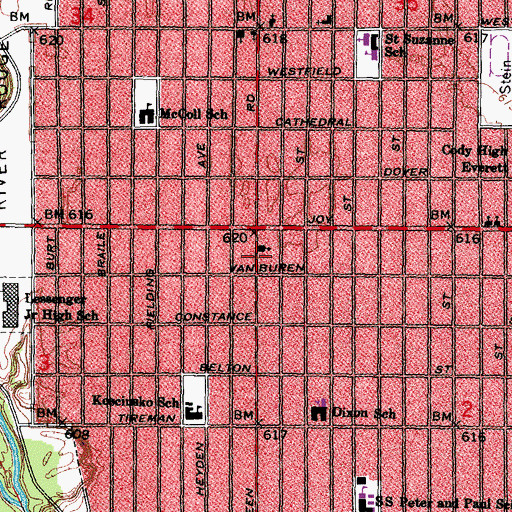 Topographic Map of Evergreen Lutheran Church, MI