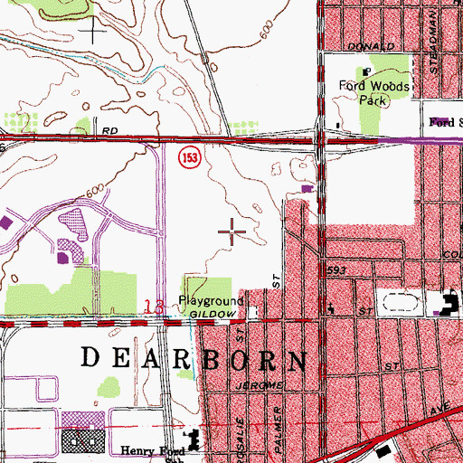 Topographic Map of Fairlane Meadows Shopping Center, MI