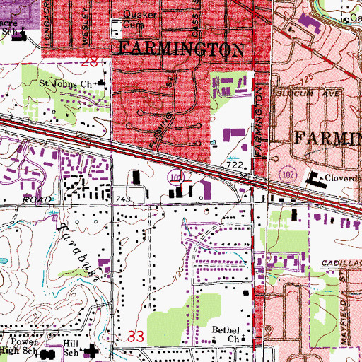 Topographic Map of Farmington Crossroads Shopping Center, MI