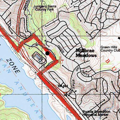 Topographic Map of Meadows Elementary School, CA