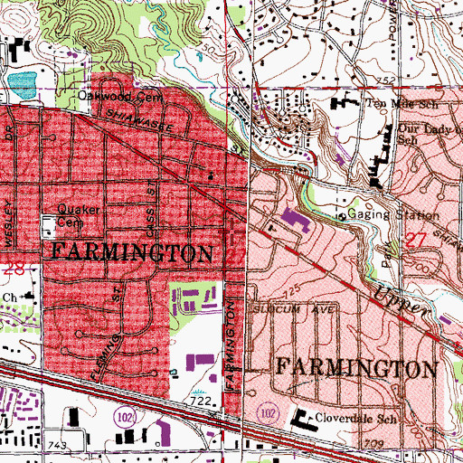 Topographic Map of Farmington Library, MI