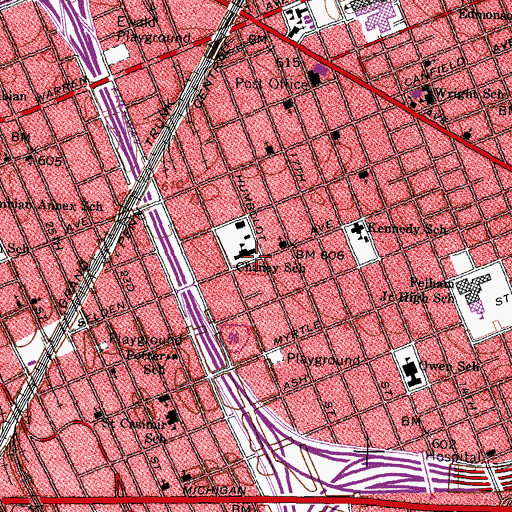 Topographic Map of Ferguson Academy for Young Women, MI