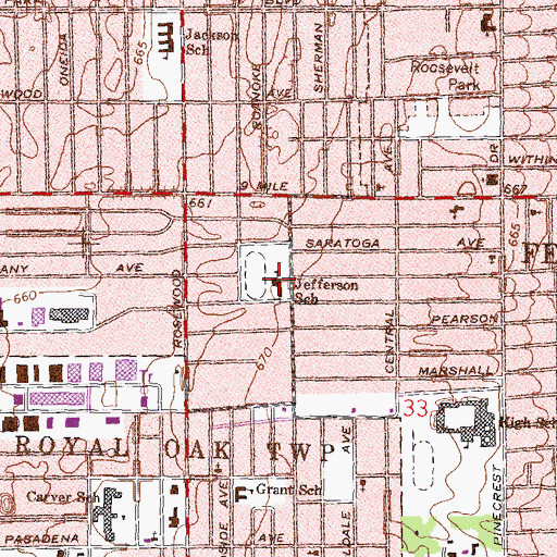 Topographic Map of Ferndale Adult and Community Education at Jefferson Center, MI