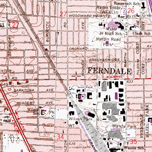 Topographic Map of Ferndale Health Center, MI