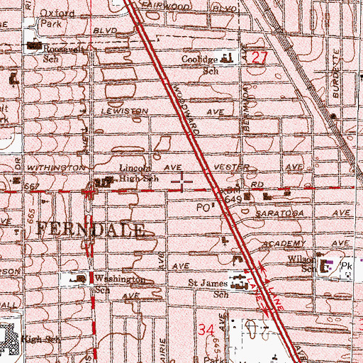 Topographic Map of Ferndale Plaza Shopping Center, MI