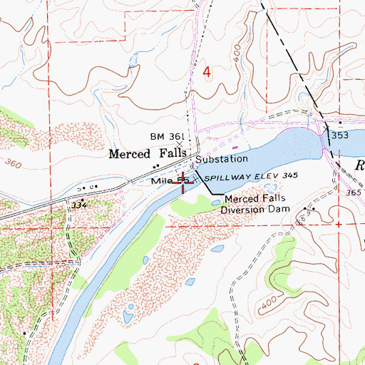 Topographic Map of Merced Falls Diversion Dam, CA