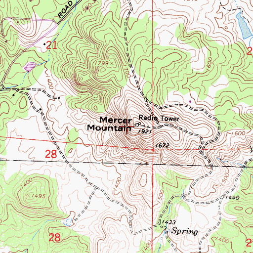 Topographic Map of Mercer Mountain, CA