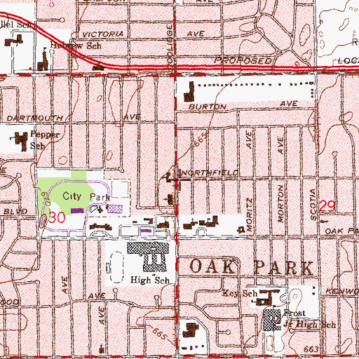 Topographic Map of First Baptist Church of Oak Park, MI