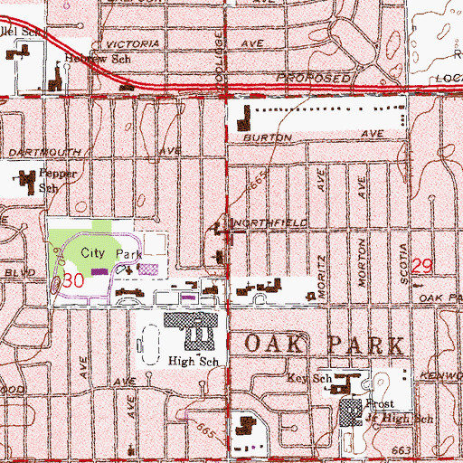 Topographic Map of First Baptist Church of Oak Park, MI