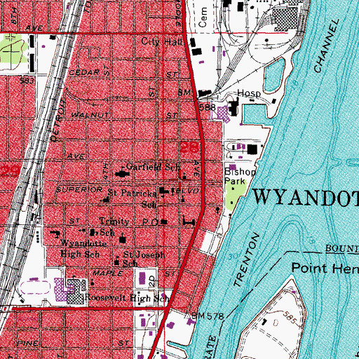 Topographic Map of First Congregational Church of Wyandotte, MI