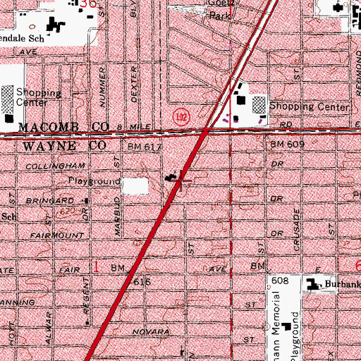 Topographic Map of First Greater Saint Paul Baptist Church, MI