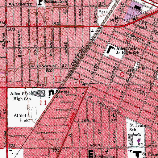 Topographic Map of First Hungarian Pentecostal Church, MI