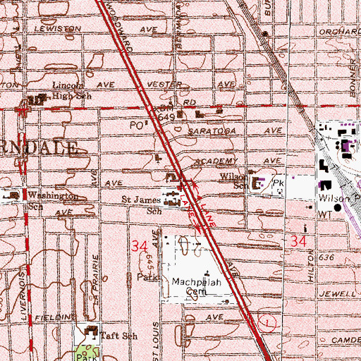 Topographic Map of First United Methodist Church of Ferndale, MI