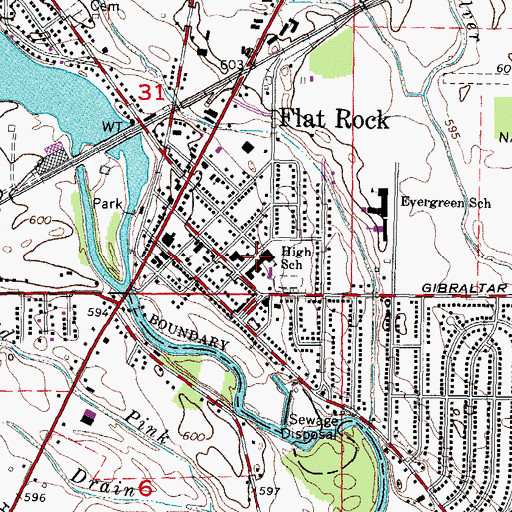 Topographic Map of Flat Rock Community Building Pre-Kindergarten School, MI