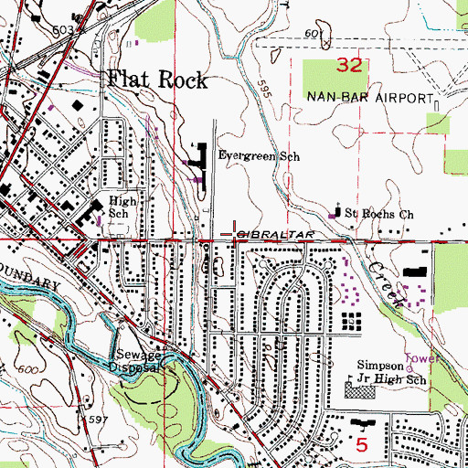 Topographic Map of Flat Rock Courthouse, MI