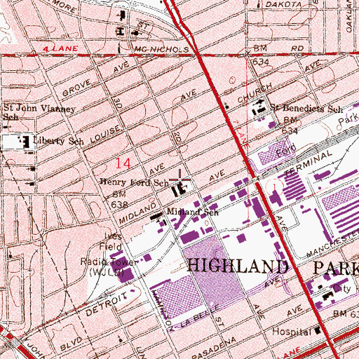 Topographic Map of Ford Academy for Community Performing Arts, MI