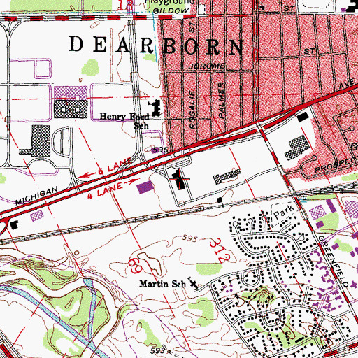 Topographic Map of Ford Community and Performing Arts Center, MI