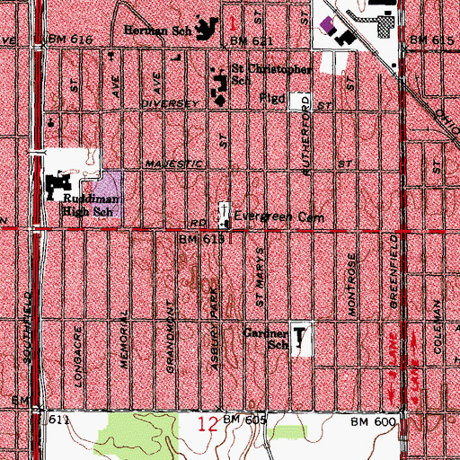 Topographic Map of Ford Memorial United Methodist Church, MI
