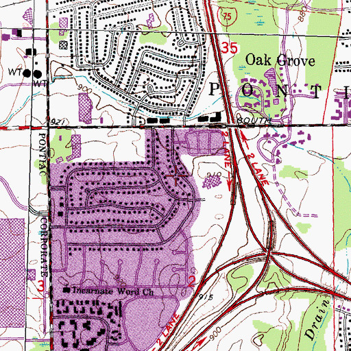 Topographic Map of Fox Hills Center School, MI