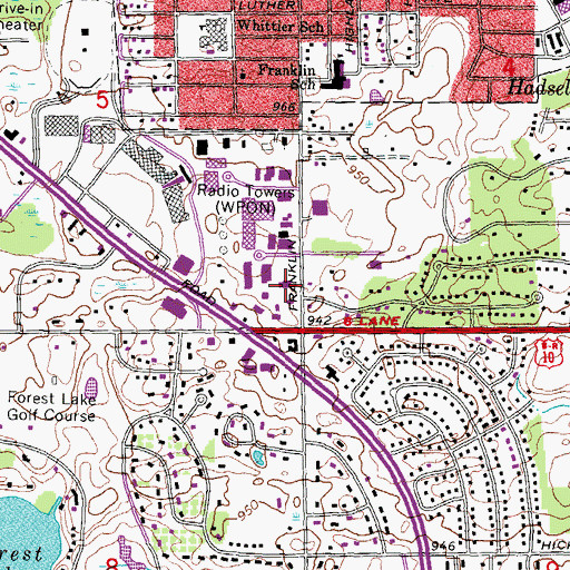 Topographic Map of Franklin Road Church of Christ, MI