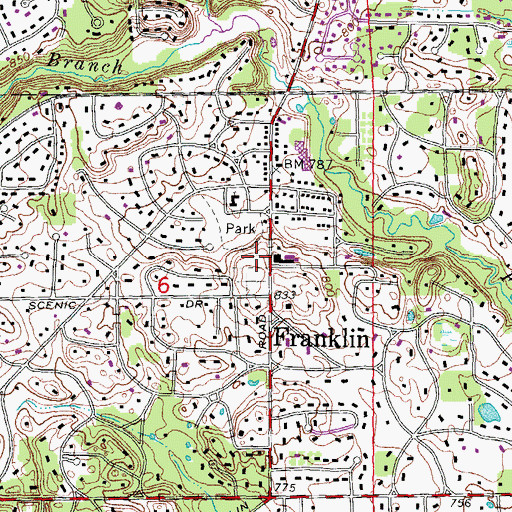Topographic Map of Franklin Village Hall, MI