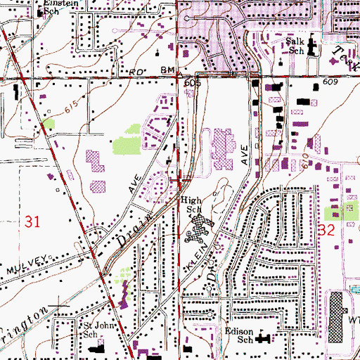 Topographic Map of Fraser High School, MI