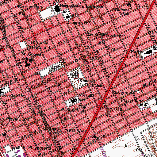 Topographic Map of Frederick Douglass High School and Academy, MI
