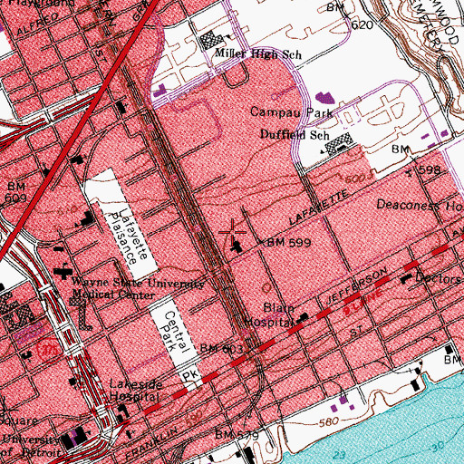 Topographic Map of Friends School in Detroit, MI