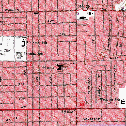 Topographic Map of Garden City Hospital, MI