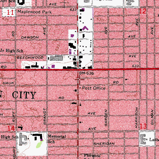 Topographic Map of Garden City Library, MI