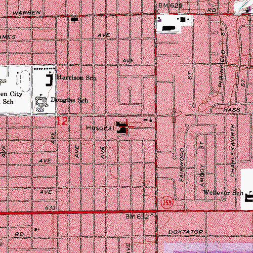 Topographic Map of Garden City Hospital, MI