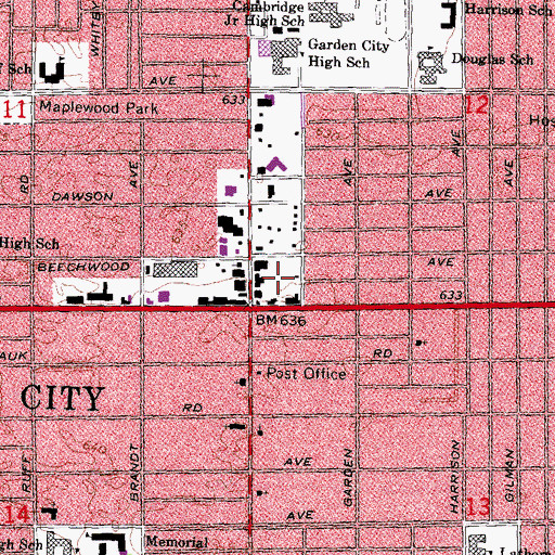 Topographic Map of Garden City Town Center Shopping Center, MI