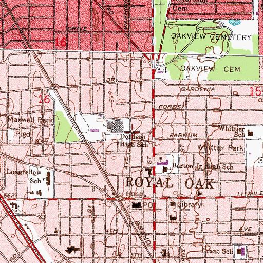 Topographic Map of George A Dondero High School, MI